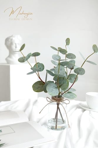 Artificial Eucalyptus Stems in Glass Vase with Faux Water 3Pcs