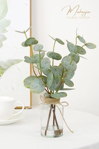 Artificial Eucalyptus Stems in Glass Vase with Faux Water 3Pcs