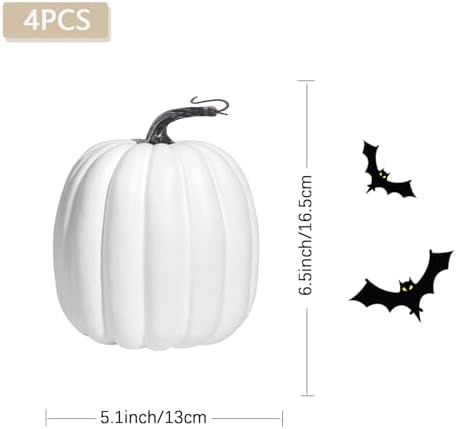 Artmag 6 Inch Artificial White Pumpkins 4PCS Fall Decor
