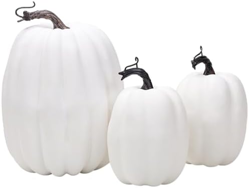 Quancru 3pcs White Artificial Foam Pumpkin Decorations