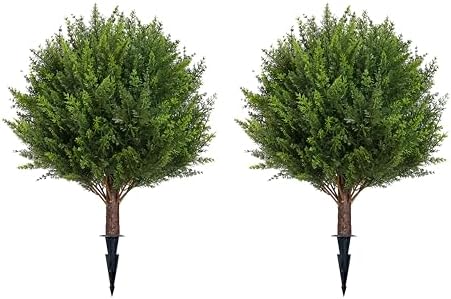 Artificial Cedar Topiary Tree with 2 Planting Stakes 158 Inch