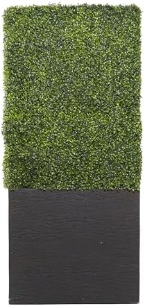 Deco 79 Artificial Topiary Boxwood Hedge with Black Cement Planter