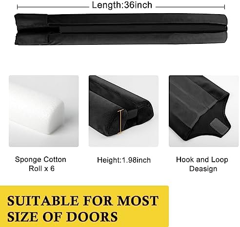 Fowong Under Door Draft Stopper Black Adjustable 30-36 Inch