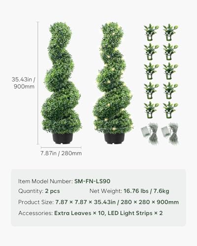 FutureNest Artificial Boxwood Topiary Trees 3ft 2 Piece Set