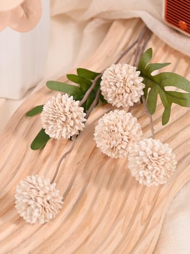 Waipfaru 10pcs Fake Silk Pompon Mum Artificial Flowers with Eucalyptus Stems