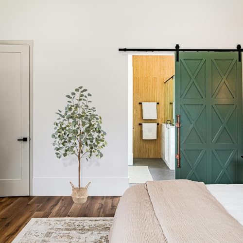 5ft Artificial Eucalyptus Tree with Woven Basket and Black Pot