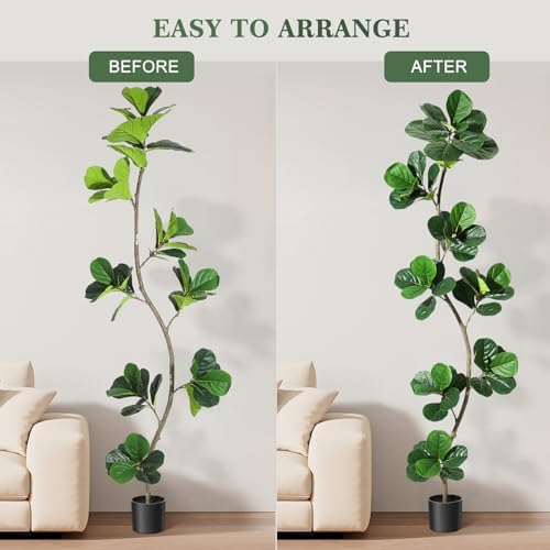GarveeHome Artificial Fiddle Leaf Fig Tree - 7FT Fake Plant with Black Planter