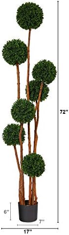 Nearly Natural 6ft Boxwood Ball Topiary Artificial Tree with Natural Trunk UV Resistant