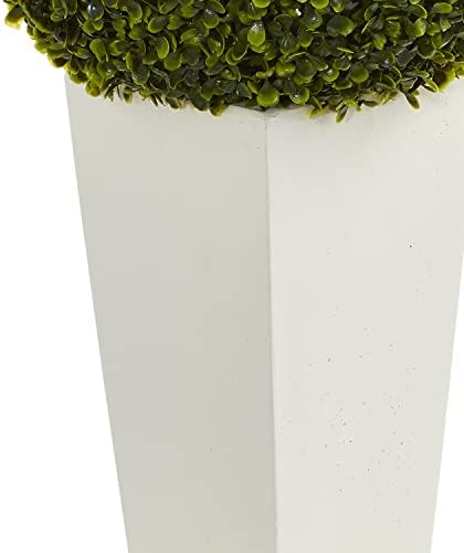 Nearly Natural 28in Boxwood Topiary Artificial Plant in White Tower Planter