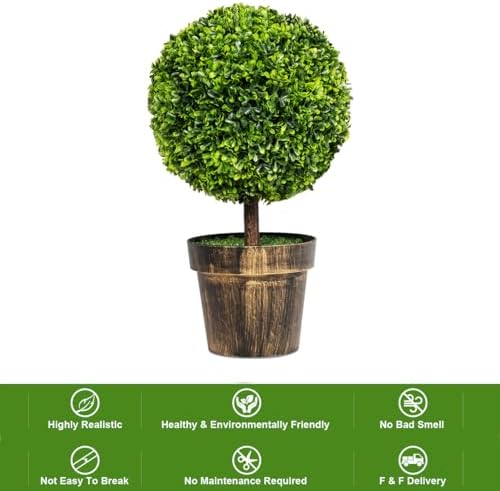 SAFEPLUS 22 Inch Artificial Boxwood Topiary Tree 2 Pack