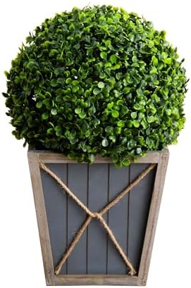 Nearly Natural 18in UV Resistant Artificial Boxwood Topiary with LED Light