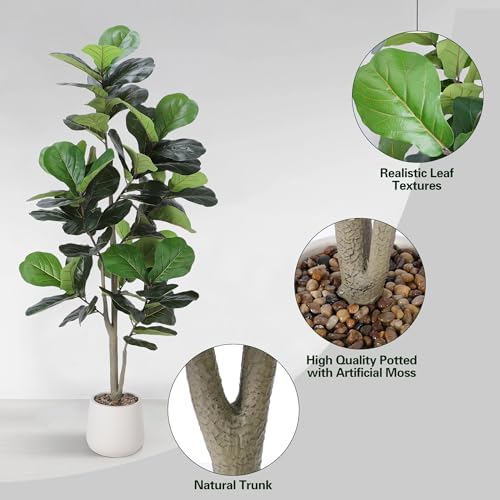 5ft Artificial Fiddle Leaf Fig Tree with White Planter