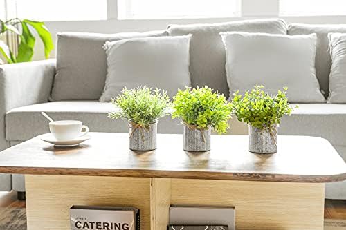 Mkono Small Fake Plants in Galvanized Metal Pots 3 Pack