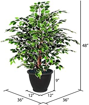 Vickerman 4 Foot Artificial Variegated Ficus Bush with Decorative Container