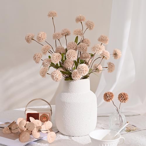 Waipfaru 10pcs Fake Silk Pompon Mum Artificial Flowers with Eucalyptus Stems