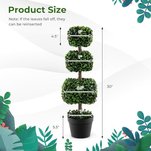 GOFLAME 35 Inch Artificial Boxwood Topiary Tree