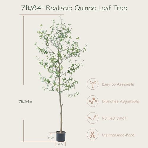 Bellacat 7ft Artificial Quince Leaf Tree with Realistic Trunk