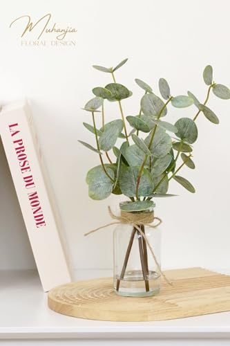 Artificial Eucalyptus Stems in Glass Vase with Faux Water 3Pcs