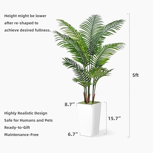 Astidy Artificial Palm Tree 5FT - Fake Tropical Areca Plant with Black Planter