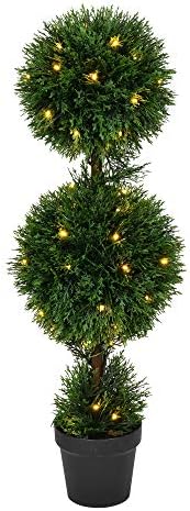 Vickerman 3 Foot Tall Artificial Cedar Topiary Pre-Lit Double Ball Tree