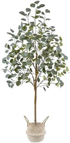 5ft Artificial Eucalyptus Tree with Woven Basket and Black Pot