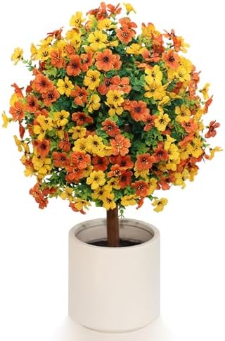 24In Artificial Topiary Ball Tree with Potted Faux Mums
