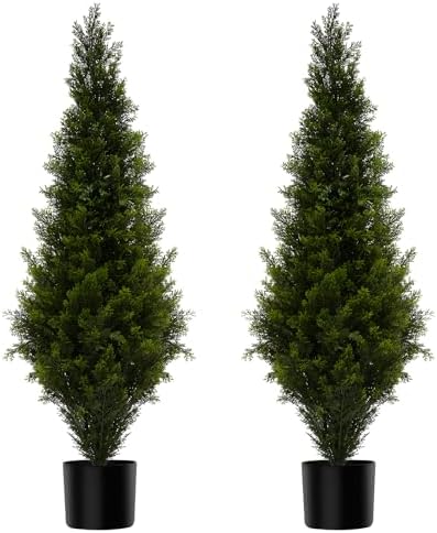 ENGREEN Artificial Cedar Topiary Trees 4FT Tall 2 Set