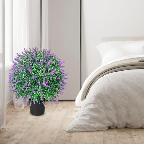 WAYNHUI Artificial Lavender Topiary Ball Trees Set of 2