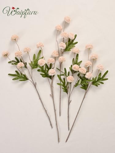 Waipfaru 10pcs Fake Silk Pompon Mum Artificial Flowers with Eucalyptus Stems