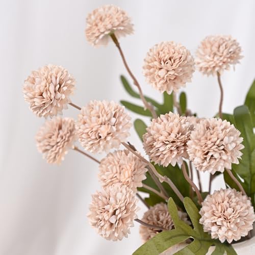 Waipfaru 10pcs Fake Silk Pompon Mum Artificial Flowers with Eucalyptus Stems