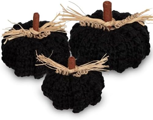 Briful Extra Large Black Yarn Pumpkins 3pcs Fall Decor