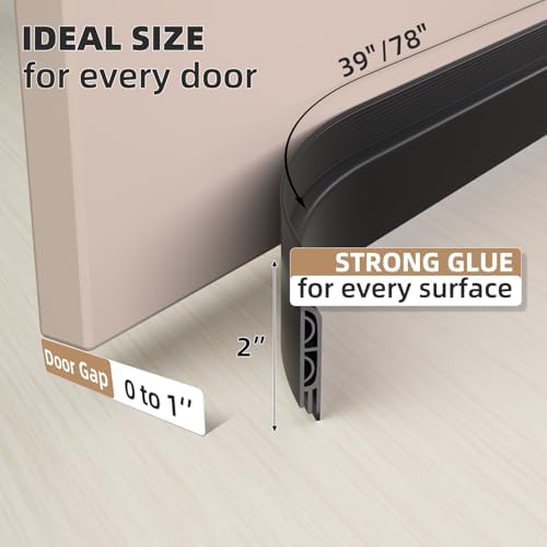 KNEELISA 78 Inch Black Door Draft Stopper Soundproof Seal Strip