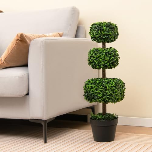 Goplus 35 Inch Artificial Boxwood Topiary Tree