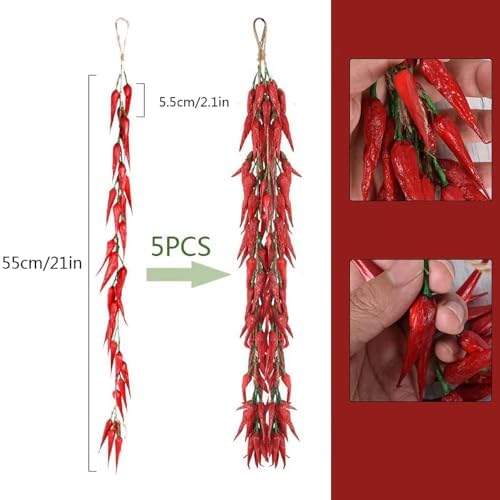 Realistic Artificial Chili Pepper String 5 Pack Decor