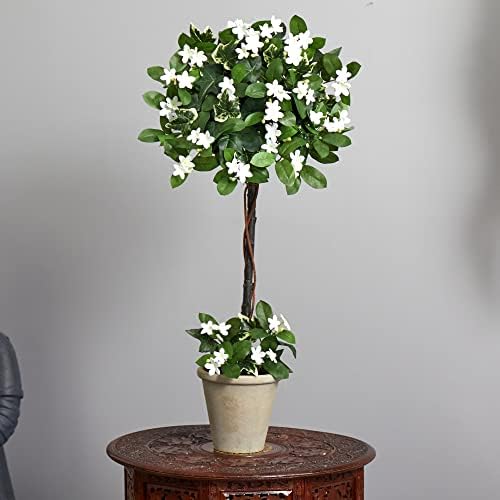 Nearly Natural 3ft Stephanotis Topiary with Planter