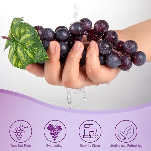 CLESDF 4 Bunches Purple Artificial Grapes Decor