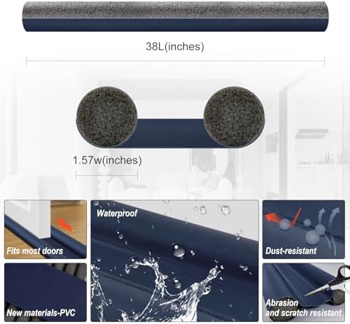 Adjustable Door Draft Stopper Gray 24-38 Inches