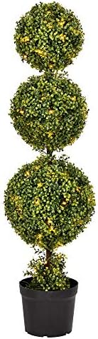Vickerman 4 Foot Tall Artificial Pre-Lit LED Boxwood Topiary Triple Ball Tree