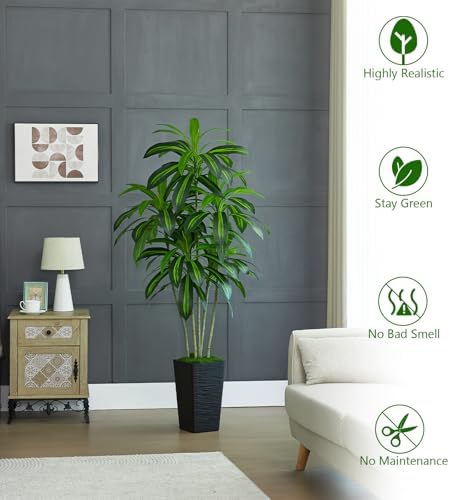 Artificial Dracaena Tree with White Tall Planter