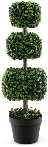 GOFLAME 35 Inch Artificial Boxwood Topiary Tree
