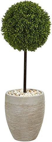 Nearly Natural 3ft Boxwood Ball Topiary Artificial Tree in Oval Planter UV Resistant