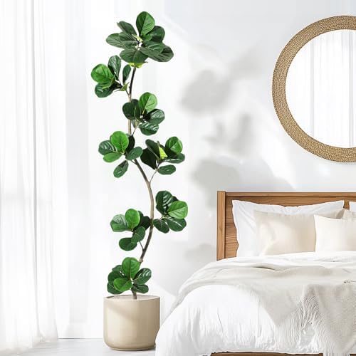 GarveeHome Artificial Fiddle Leaf Fig Tree - 7FT Fake Plant with Black Planter
