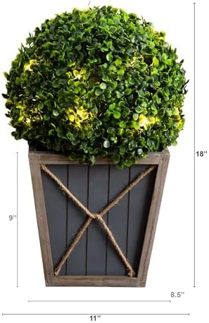 Nearly Natural 18in UV Resistant Artificial Boxwood Topiary with LED Light