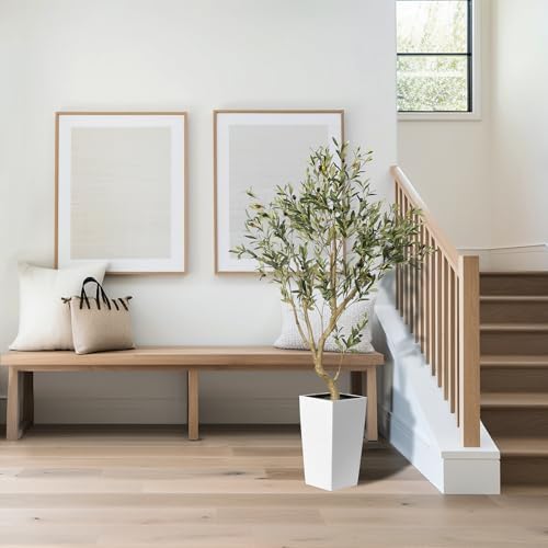 Faux Olive Tree 5ft with White Planter and Natural Wood Trunk