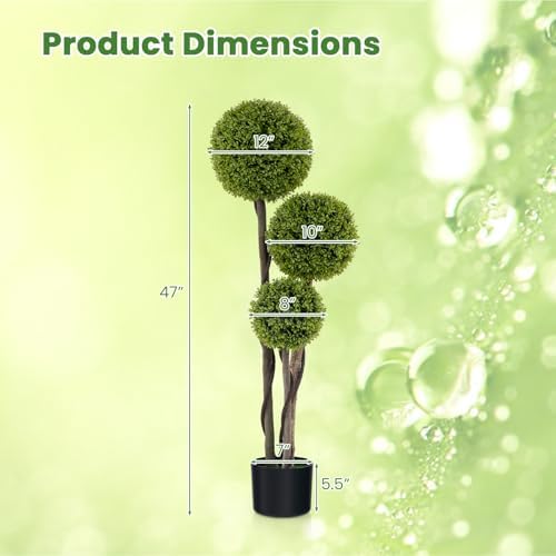 GOFLAME 4FT Artificial Boxwood Topiary Triple Ball Faux Plant in Pot