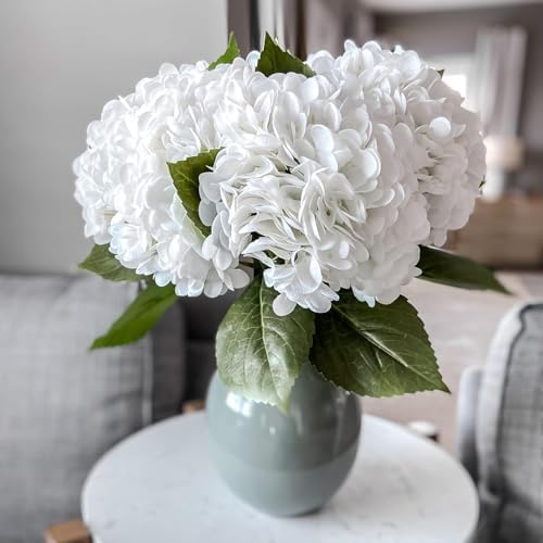 3PCS 22 Inch Realistic Artificial Hydrangea Bouquet White