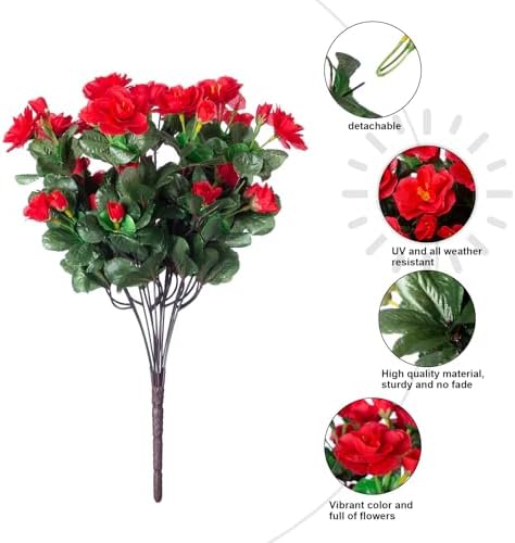 Faux Silk Red Camellia Flowers 3 Bundle Outdoor Decor