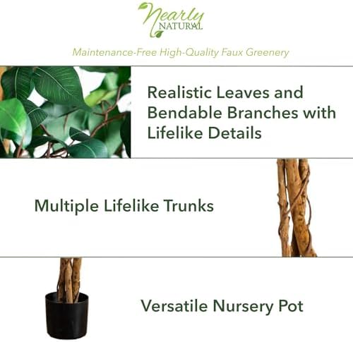Nearly Natural 3ft Triple Trunk Artificial Ficus Tree with Black Pot
