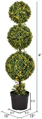 Vickerman 4 Foot Tall Artificial Pre-Lit LED Boxwood Topiary Triple Ball Tree