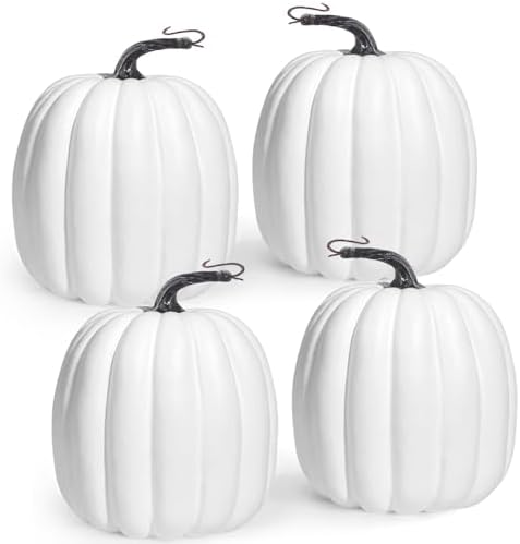 Artmag 6 Inch Artificial White Pumpkins 4PCS Fall Decor